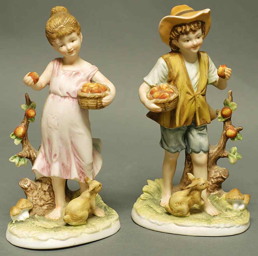 Lefton Figurines Apple Tree Boy/Girl-Pair - No Box 108 by Lefton-1