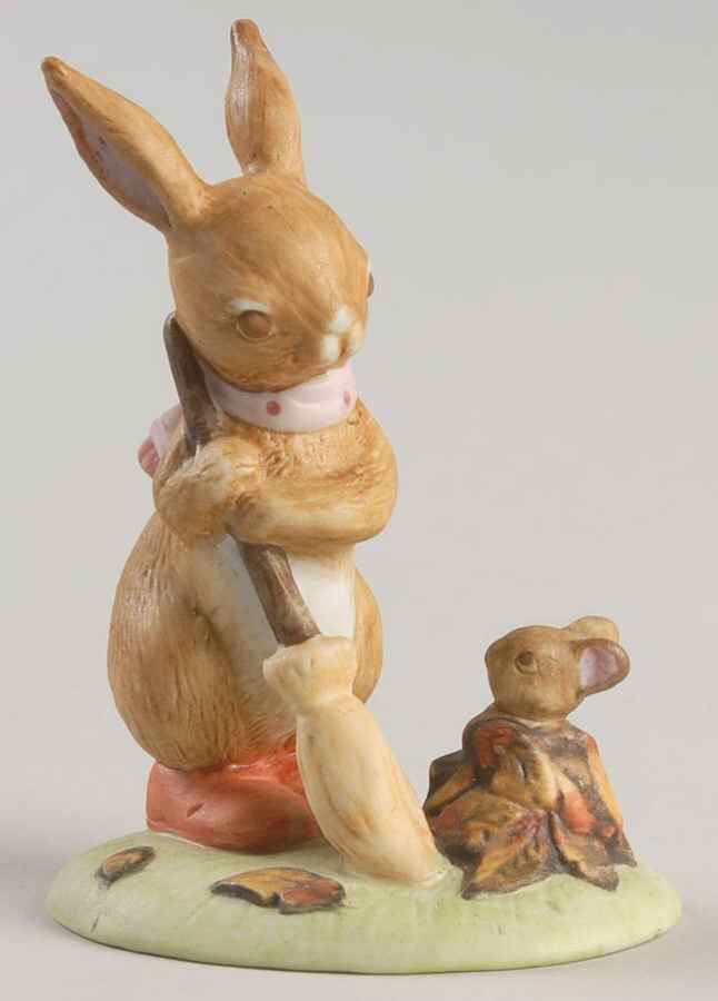 Lefton Figurines Rabbit Sweeping Leaves - With Box Bx349 by Lefton-1