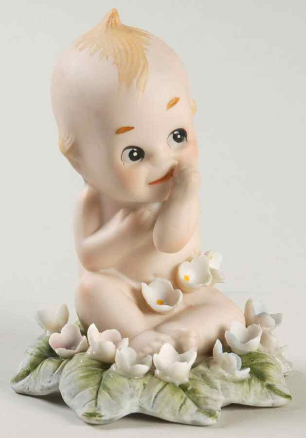 Lefton Figurines Smiling Kewpie On Leaf  - No Box by Lefton-1