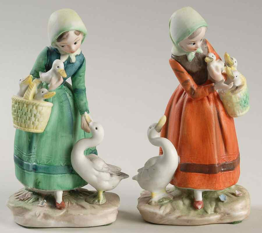 Lefton Figurines Pair Of Girls With Ducks - No Box by Lefton-1