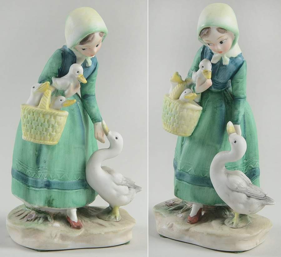 Lefton Figurines Girl With Ducks-Green Dress - No Box by Lefton-1