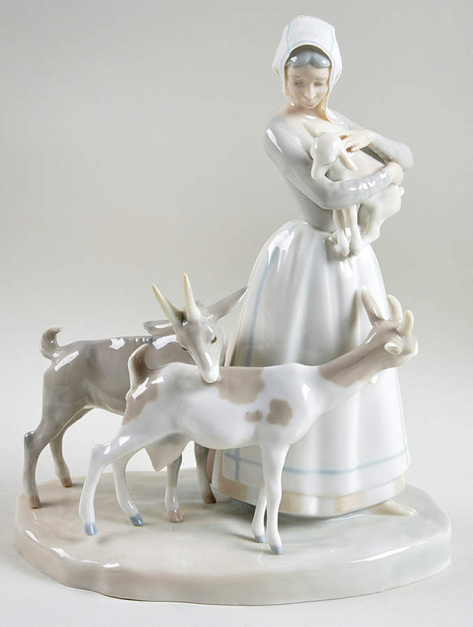 Shepherd and Shepherdess Shepherdess With Goats - Boxed by Lladro-1