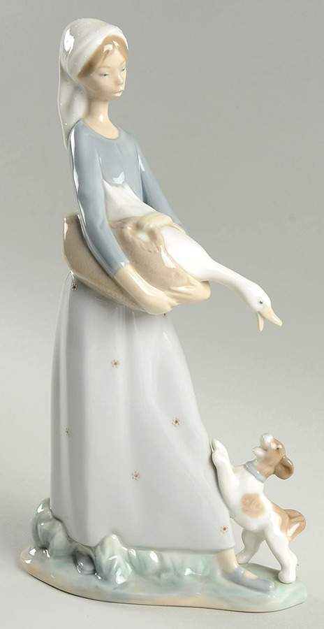 Children with Animals Girl With Goose & Dog-Flower Design Dres - Boxed by Lladro-1