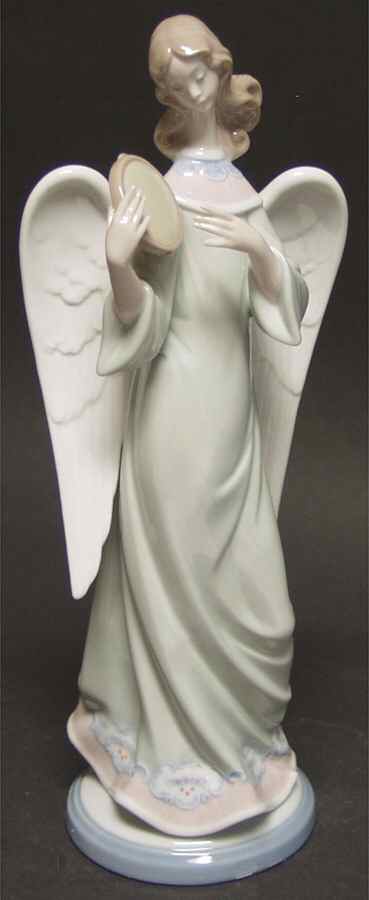 Lladro Candlesticks-Holders Angel With Tambourine - Boxed by Lladro-1