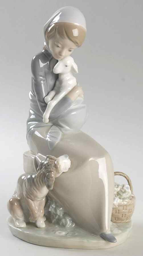 Children with Animals Jealousy Devotion-Girl With Dog And Lamb - No Box by Lladro-1