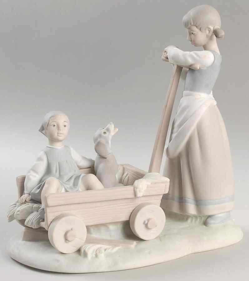 Children Playing Girl With Wheelbarrow - No Box by Lladro-1