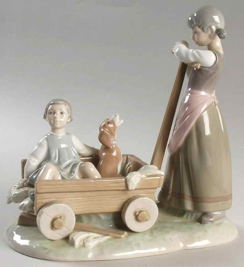 Children Playing Girl With Wheelbarrow - No Box by Lladro-1