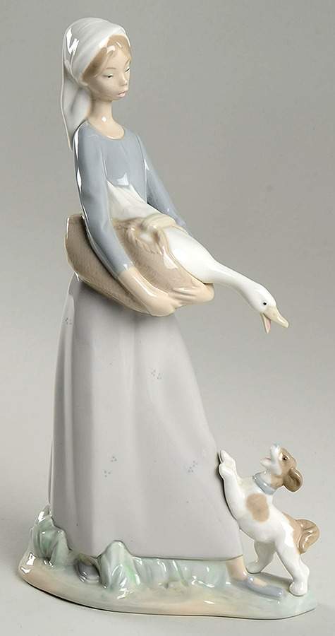 Children with Animals Girl With Goose & Dog-Spotted Design Dre - No Box by Lladro-1