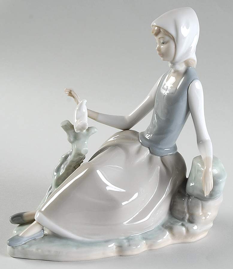Shepherd and Shepherdess Shepherdess With Dove - No Box by Lladro-1