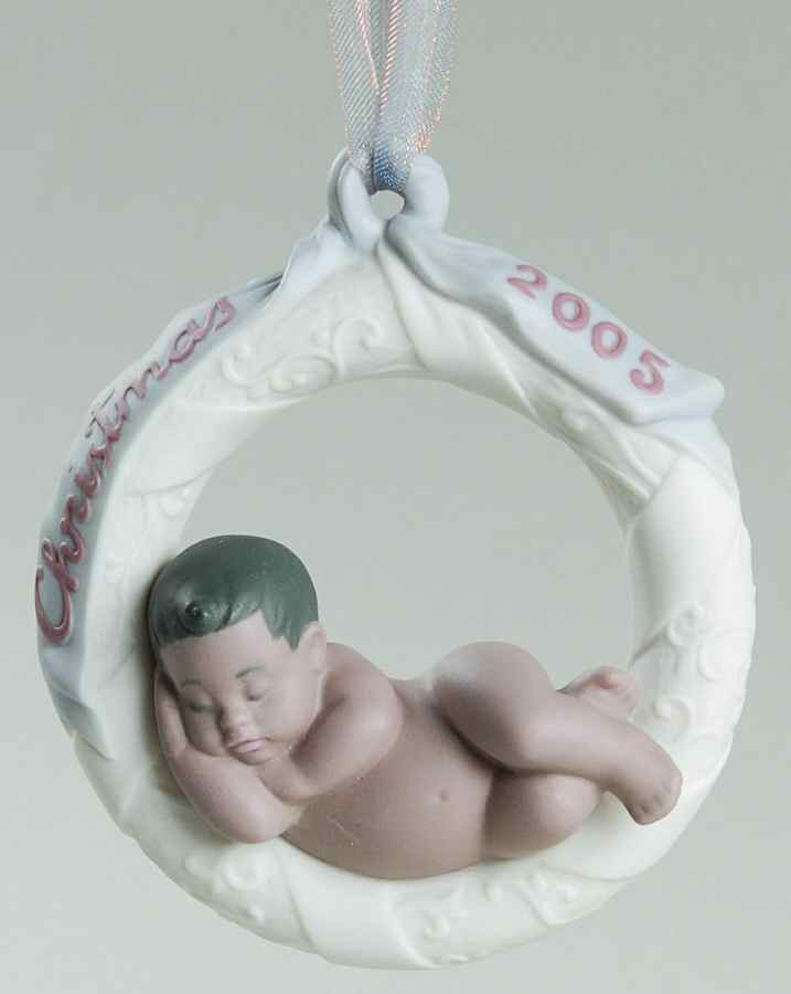 Baby's First Christmas Baby In Wreath (Black) - Boxed by Lladro-1