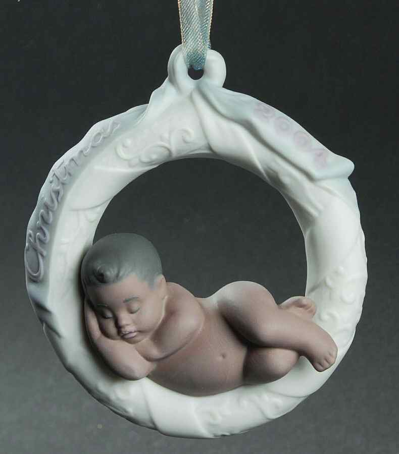 Baby's First Christmas Baby In Wreath (Black) - Boxed by Lladro-1