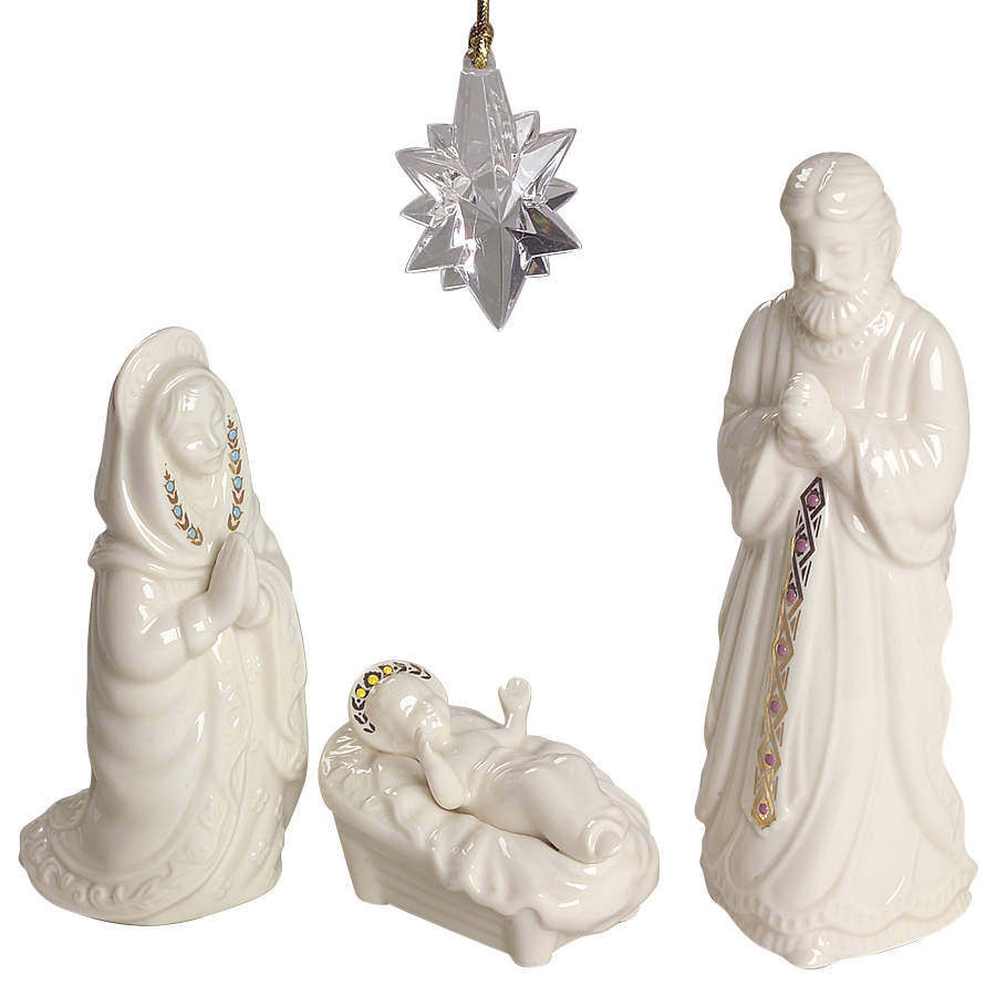 China Jewels Nativity 4pc Boxed Holy Family With Acrylic Star - Boxed by Lenox-1