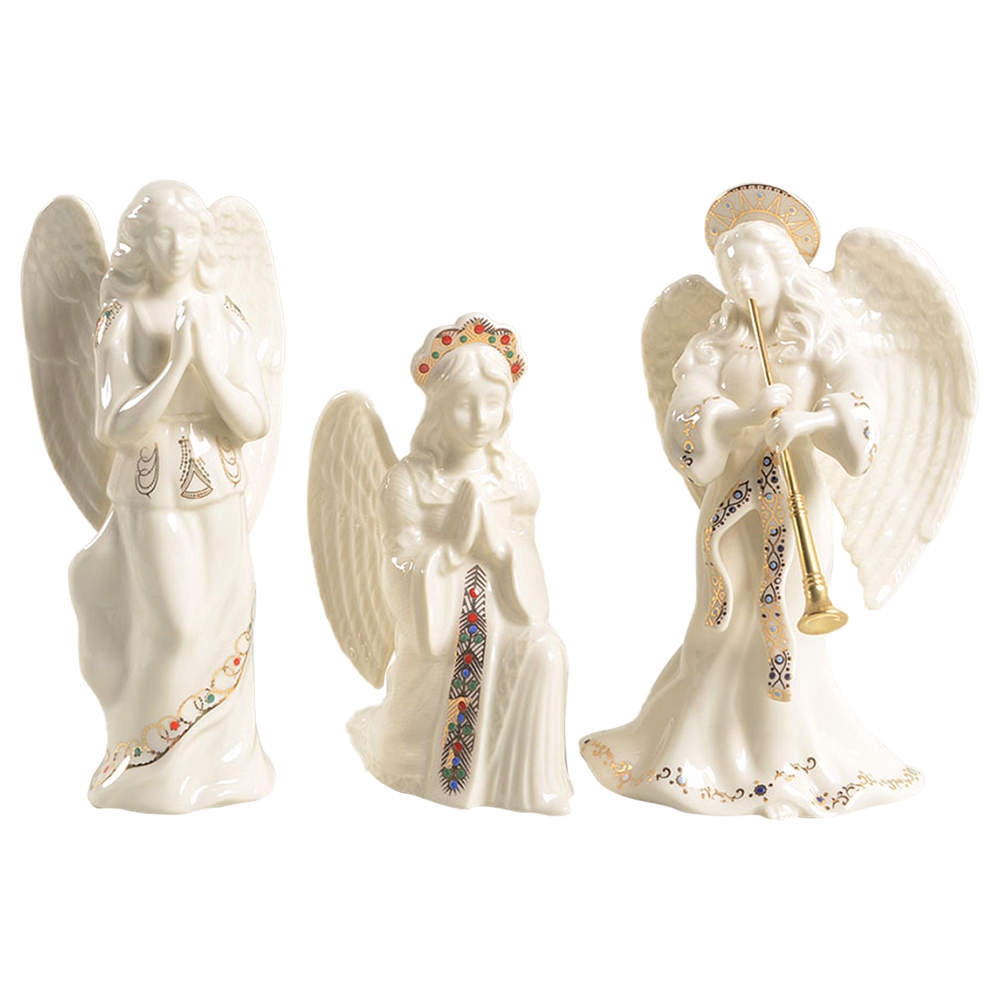 China Jewels Nativity Angels Set Of 3-Praying,Kneeling,Trumpet - Boxed by Lenox-1