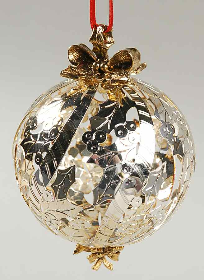 Silver & Gold Sphere Ornaments Holly - No Box by Lunt Silver-1