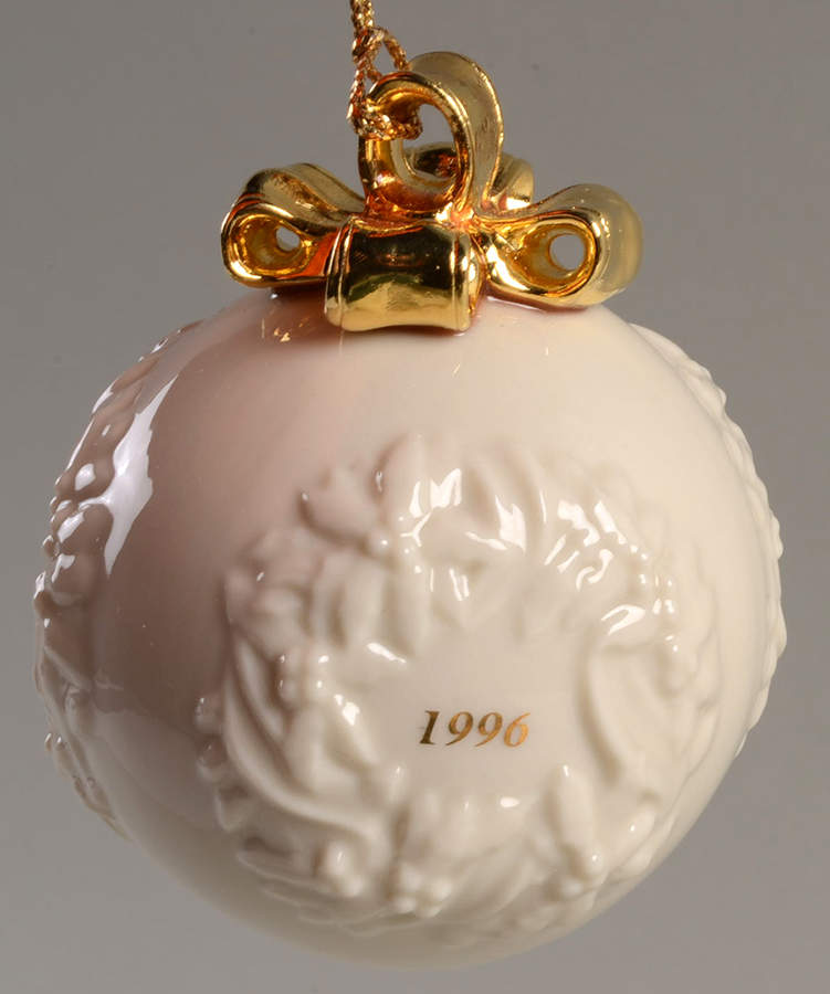 Annual Christmas Ornament 1996-Ball With Wreaths-Gold Bow On Top - Boxed by Lenox-1