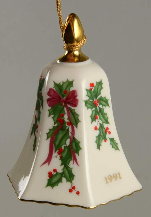 Holiday Annual Ornaments Holly With Ribbon Bell - No Box by Lenox-1
