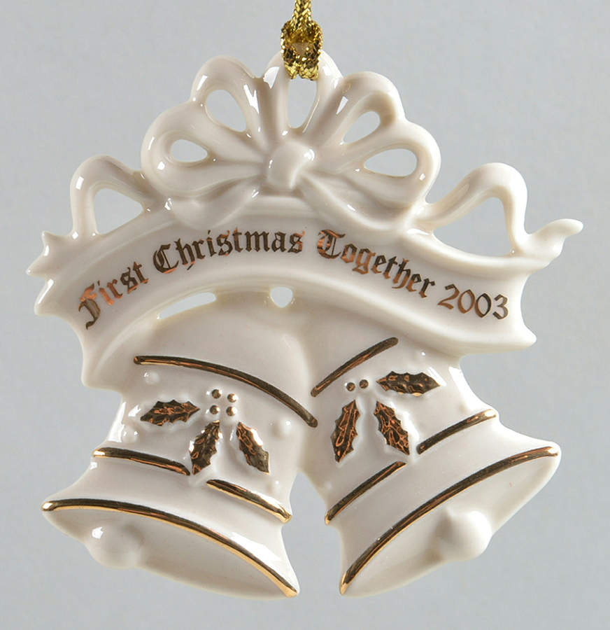 Our First Christmas Together 2003-Wedding Bells W/ Gold Holly - No Box by Lenox-1