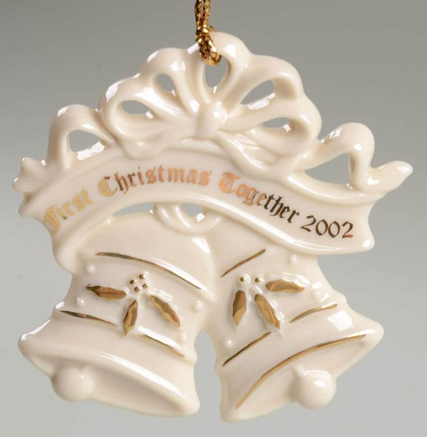 Our First Christmas Together 2002-Wedding Bells W/ Gold Holly - No Box by Lenox-1