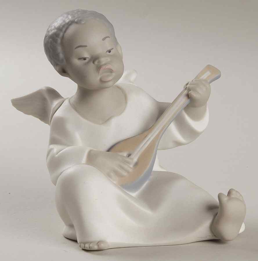 Little Angels in White Angel With Mandolin-Black  - Boxed by Lladro-1