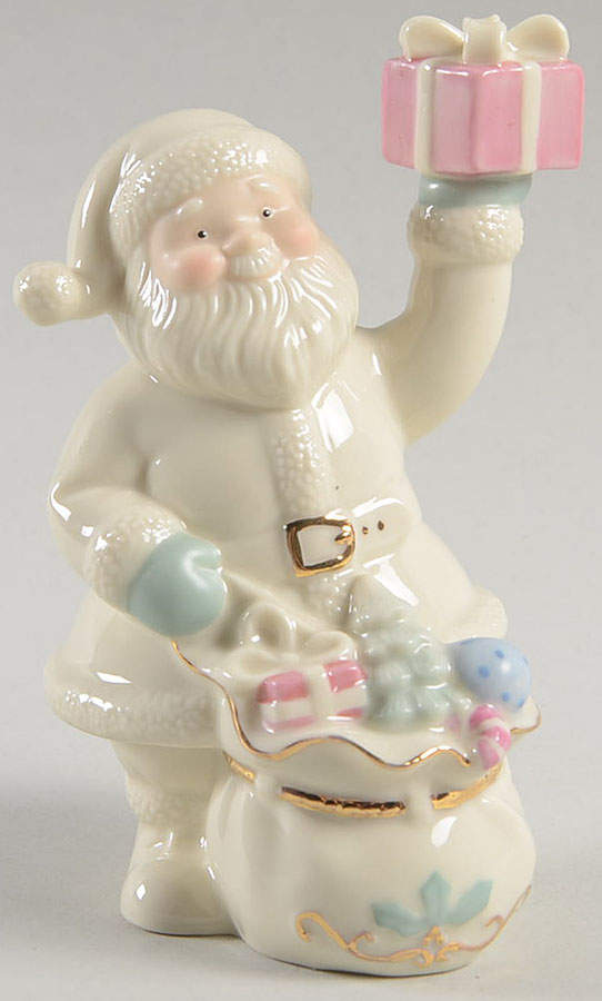Lenox Christmas Figurine Santa's Toy Bag-Holding A Pink Present - Boxed by Lenox-1