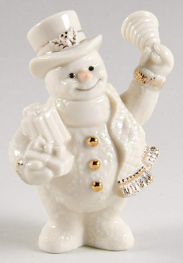 Lenox Christmas Figurine Snowman With Bell And Presents-Ivory - Boxed by Lenox-1