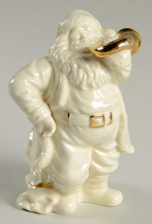 Ivory & Gold Santa Miniatures Santa Blowing Horn  - No Box by Lenox-1