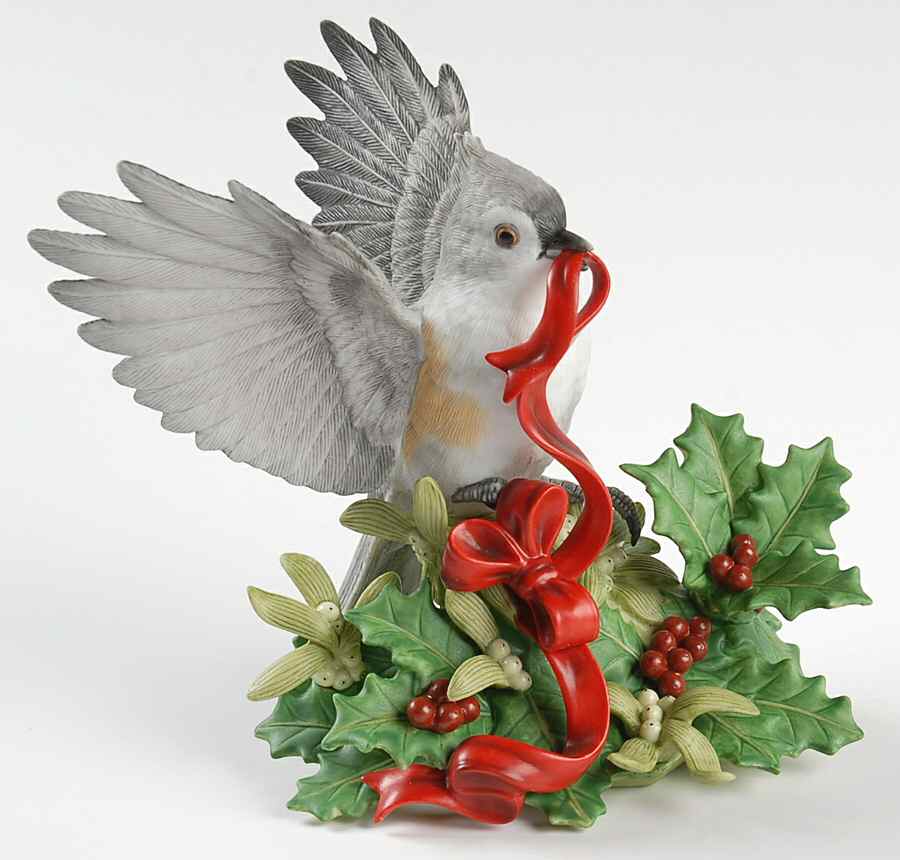 Christmas Birds Tufted Titmouse-Holly & Ribbon - No Box by Lenox-1