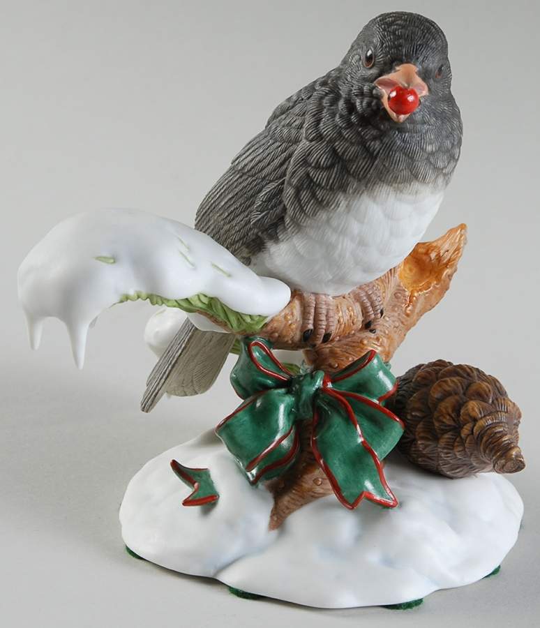 Christmas Birds Snowbird-Dark-Eyed Junco-Green Ribbon - Boxed by Lenox-1