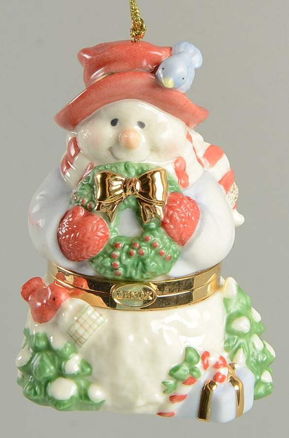 Hinged Box Christmas Ornaments Snowman With Wreath And Trees - Boxed by Lenox-1