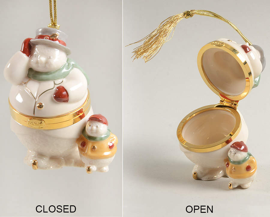 Hinged Box Christmas Ornaments Big And Small Snowman-Yellow Sweater - Boxed by Lenox-1