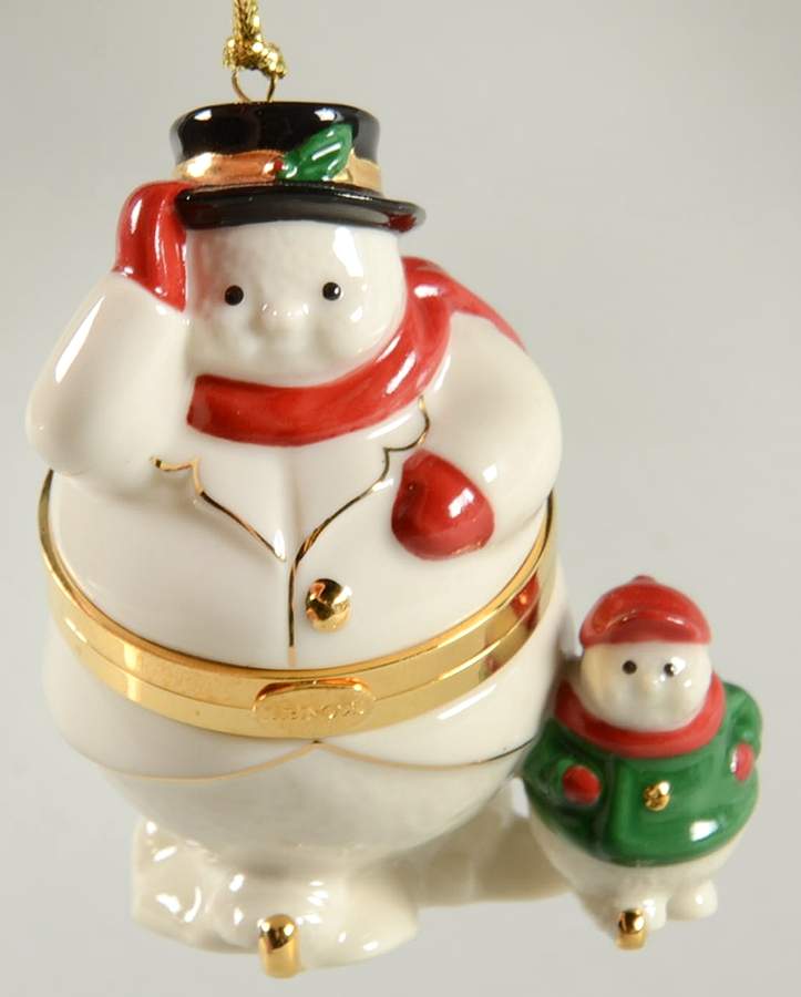 Hinged Box Christmas Ornaments Big And Small Snowman - Green Sweater - Boxed by Lenox-1