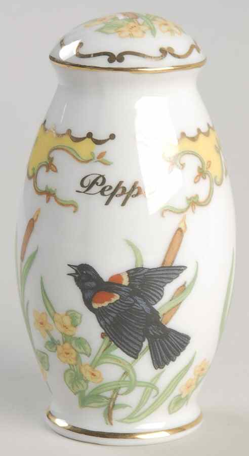 Birds and Blossoms-Spice Jars Pepper-Red Winged Black Bird - Spice Jar Set-Ind Jar-Motif 24 by Lenox-1