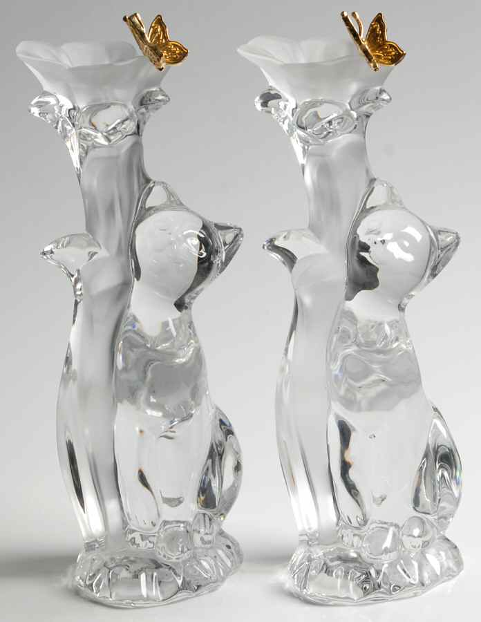 Crystal Animals Crystal Cats Candlesticks - No Box by Lenox-1