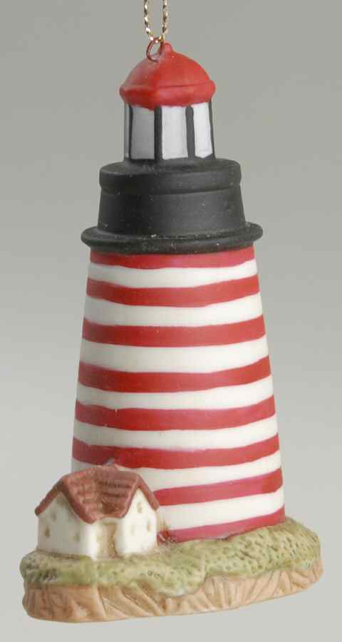 Porcelain Lighthouse Ornaments West Quoddy Head, Me - No Box by Lefton-1