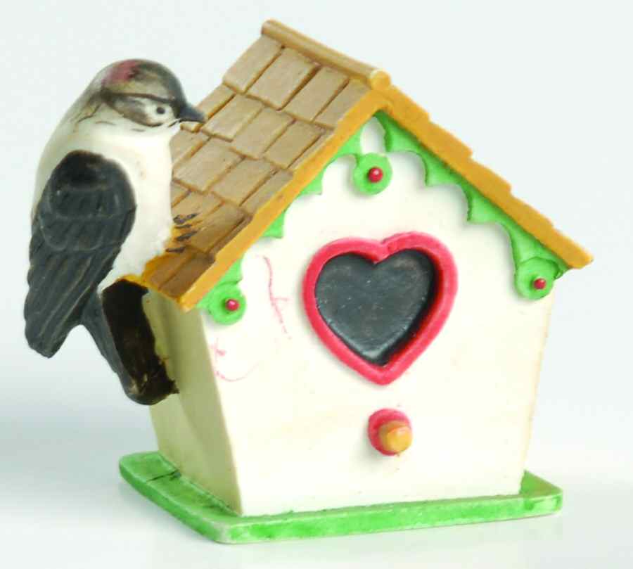 Garden Birdhouse Thimble Collection Downy Woodpecker On A-Frame - Boxed by Lenox-1