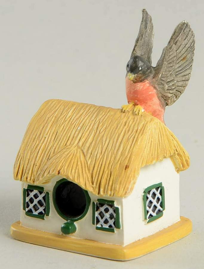 Garden Birdhouse Thimble Collection American Robin On Thatched Roof - Boxed by Lenox-1