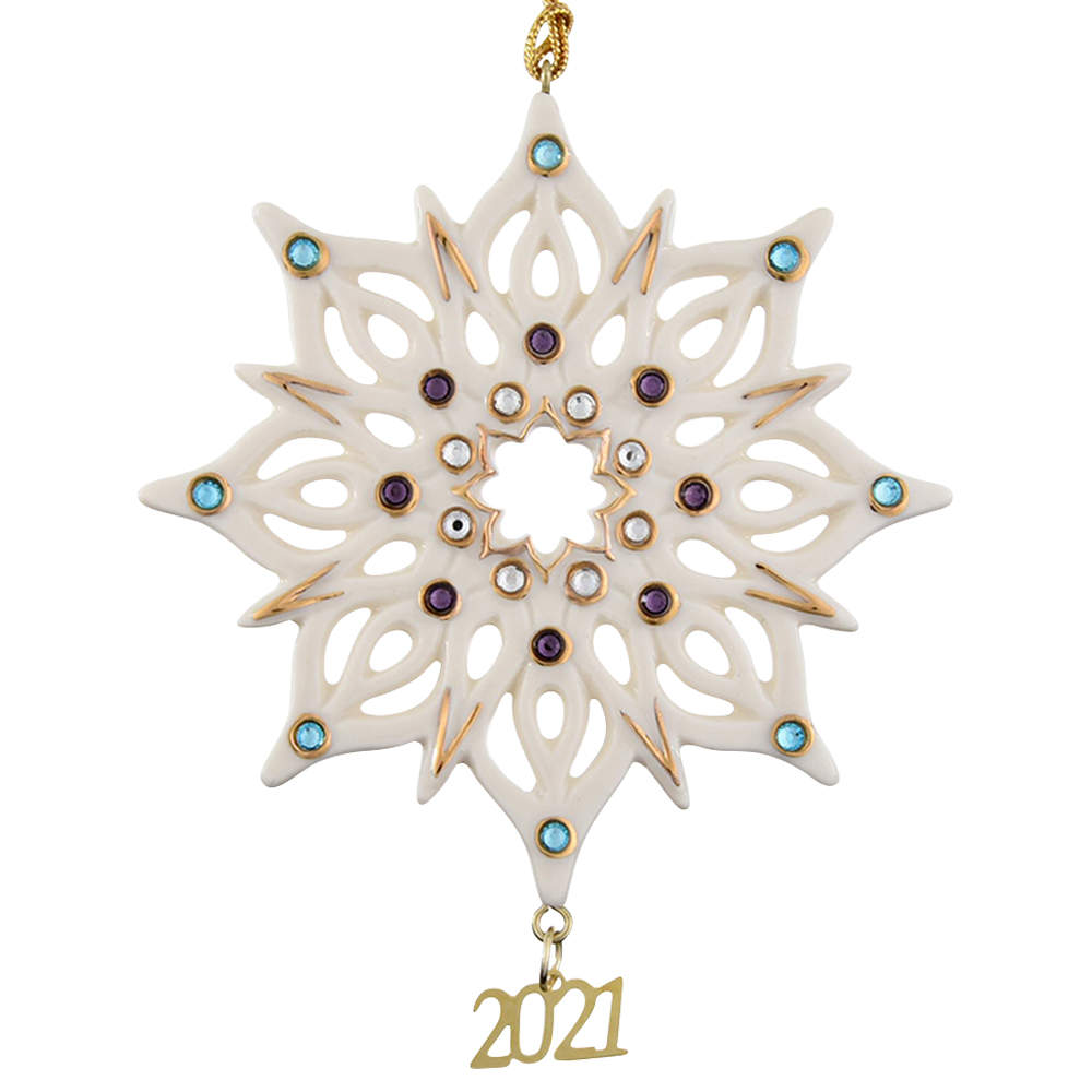 China Snowflake Ornament 2021 Gemmed Snowflake - Boxed by Lenox-1