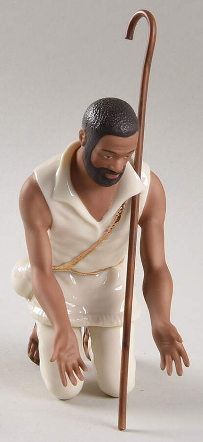 Oh Holy Night-Ebony Nativity Shepherd Kneeling With Crook - No Box by Lenox-1
