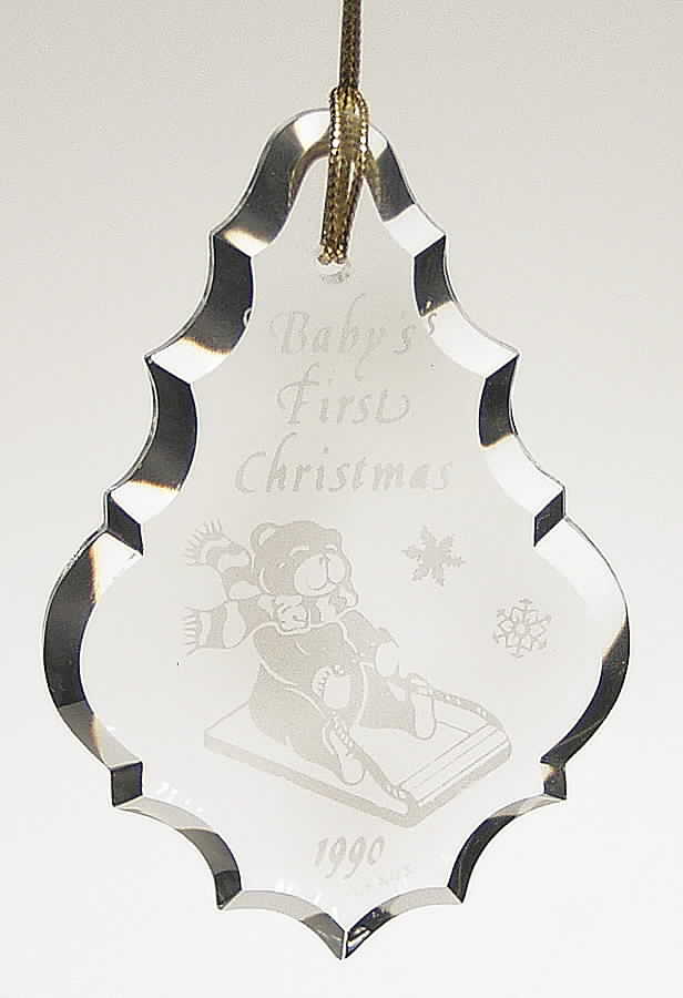 Baby's First Christmas-Crystal 1990-Pendant/ Sledding Bear - Boxed by Lenox-1