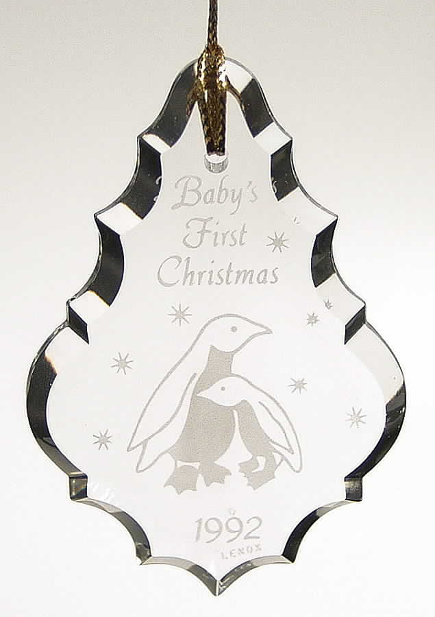 Baby's First Christmas-Crystal 1992-Pendant/ Penguins - Boxed by Lenox-1