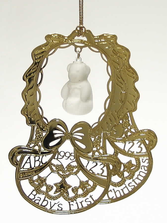 Baby's First Christmas-Crystal 1995-Bear In Gold Filigree - No Box by Lenox-1