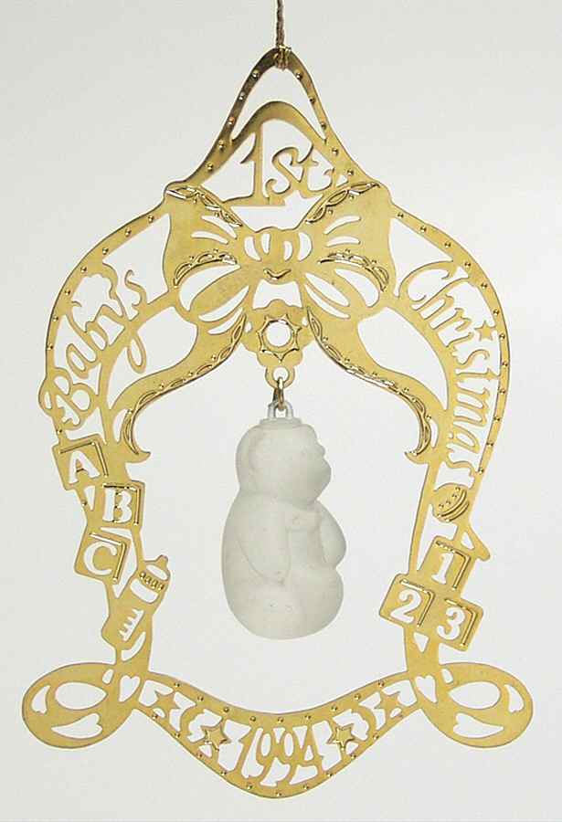 Baby's First Christmas-Crystal 1994-Bear In Gold Arch - No Box by Lenox-1