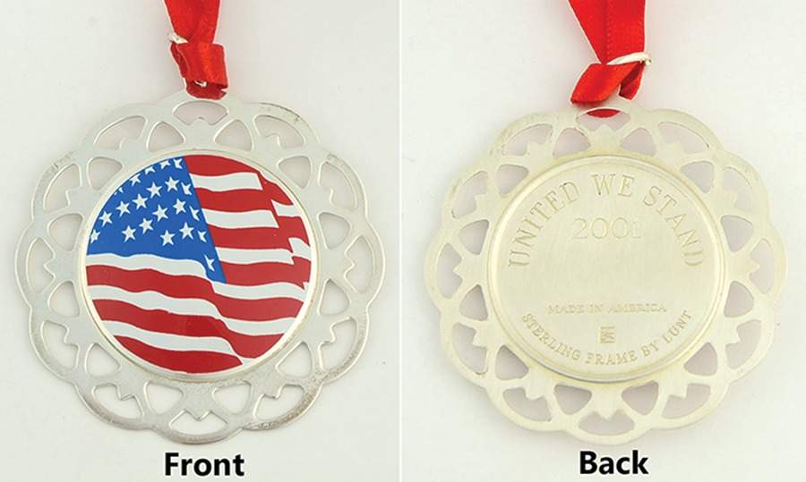 Sterling Ornaments United We Stand-Us Flag - Boxed by Lunt Silver-1