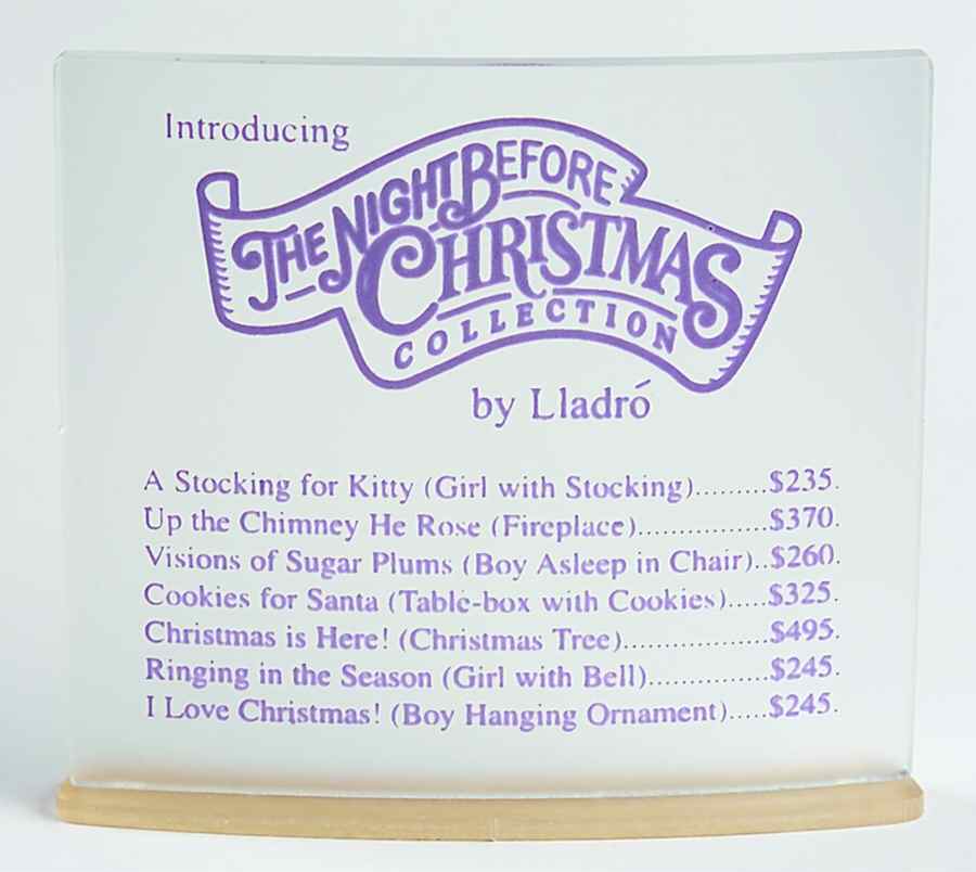 Advertisng Signs Night Before Christmas Coll Price List - Plastic Advertising Sign by Lladro-1