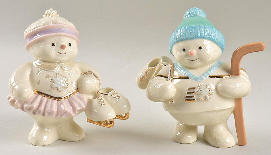 Ivory Snowman Collection Snowy Skaters - Set Of 2 - No Box by Lenox-1
