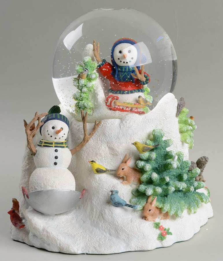 Lynn Bywaters Snowman Collection Sledding Party Snow Globe - Boxed by Lenox-1