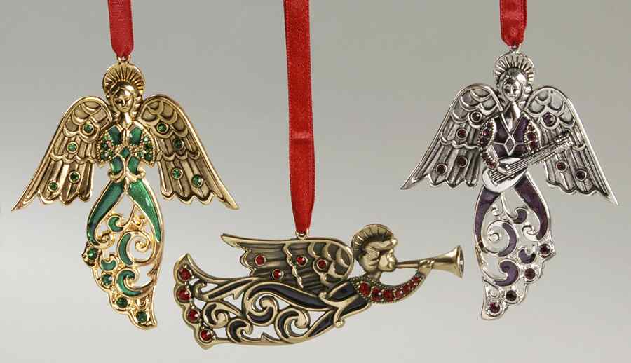 Lenox Metal Ornaments Set Of (3) Angels With Gems - Boxed by Lenox-1