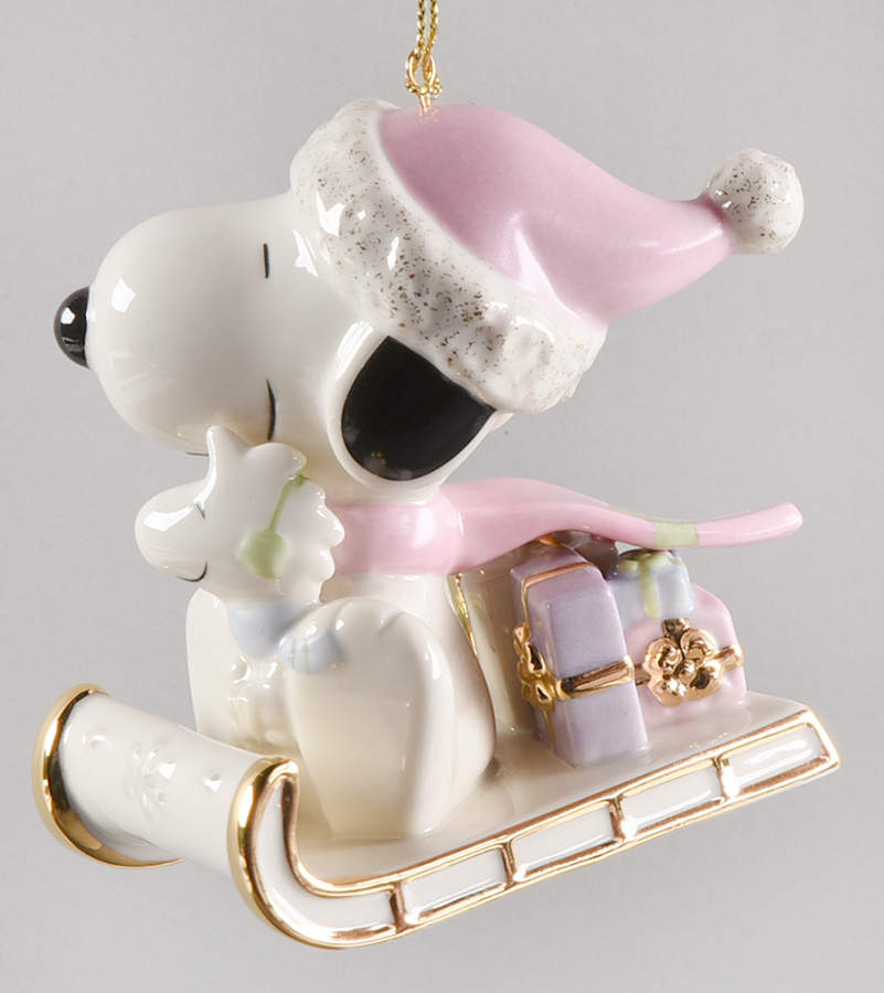Whimsical Snoopy Ornaments Snoopy's Sledding Adventure-Pink - Boxed by Lenox-1