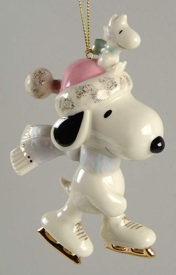 Whimsical Snoopy Ornaments Snoopy's Skating Friend-Pink - Boxed by Lenox-1