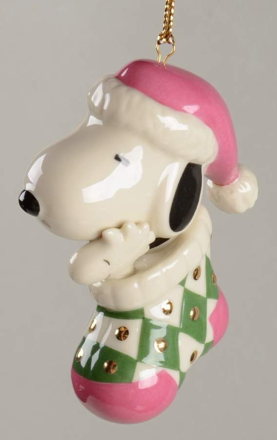 Whimsical Snoopy Ornaments Snoopy In Stocking - Pink - Boxed by Lenox-1